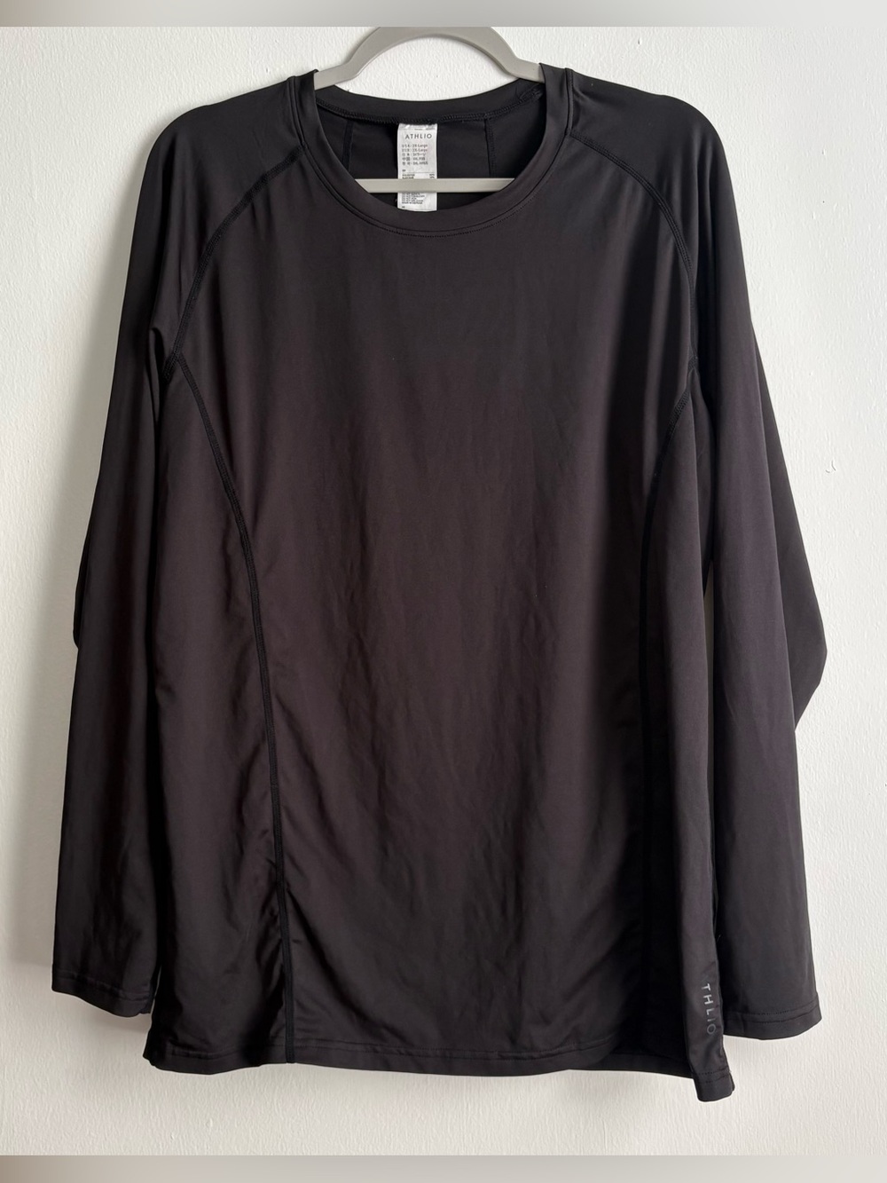 ATHLIO Women's Black Long Sleeve Crew Neck Stretch Activewear Tee Polyester 2XL